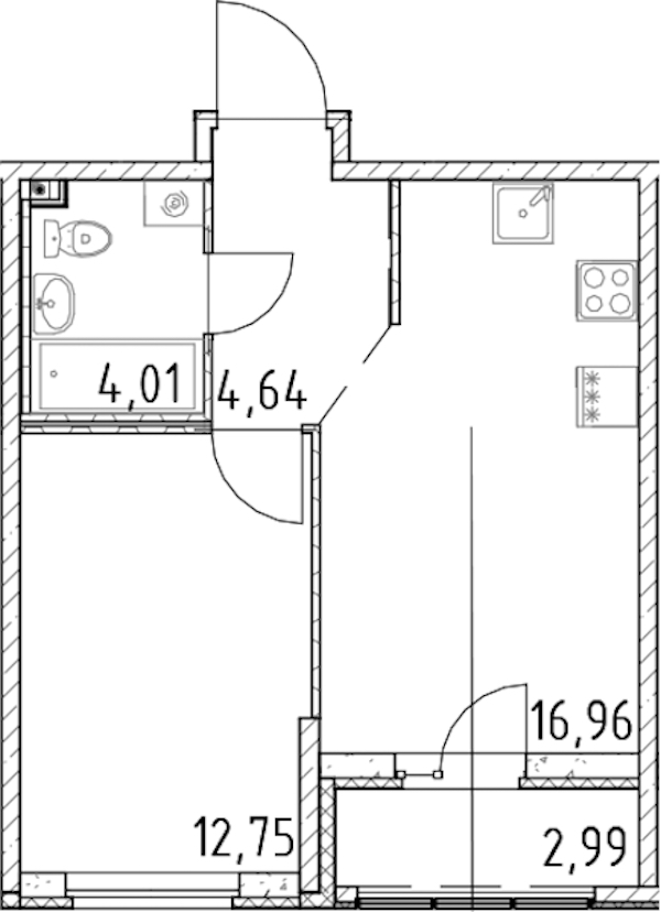 1-комнатная квартира 38.36 м², 19/23 эт., ЖК «Город Первых»